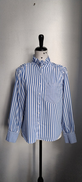 Blouse Rayée col montant volanté