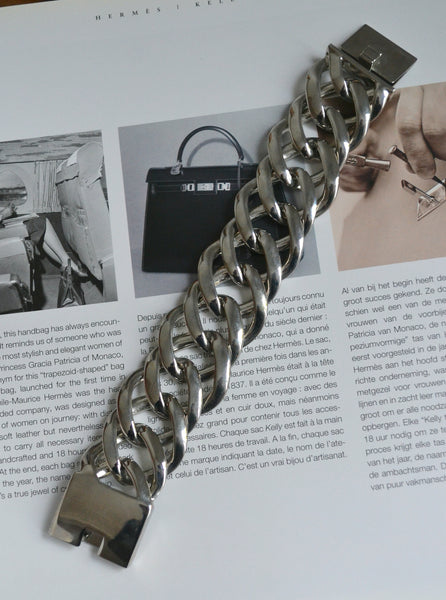 Bracelet manchette maillons argentés