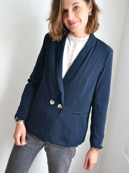 Veste Blazer Marine Festonnée