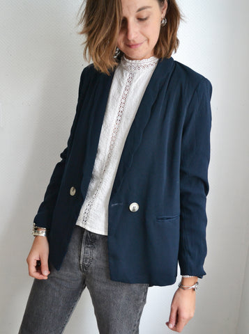 Veste Blazer Marine Festonnée