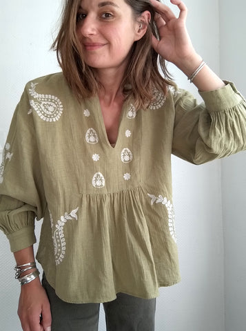 Blouse brodé Kaki