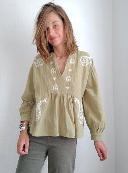 Blouse brodé Kaki