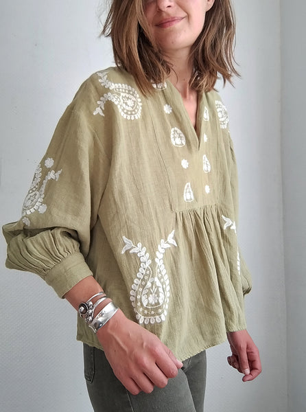 Blouse brodé Kaki