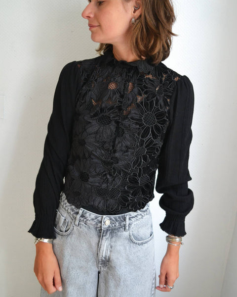 Blouse dentelle Noire Sandro