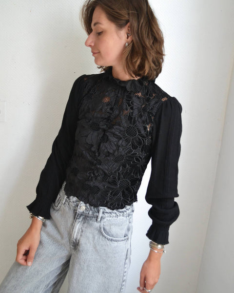 Blouse dentelle Noire Sandro
