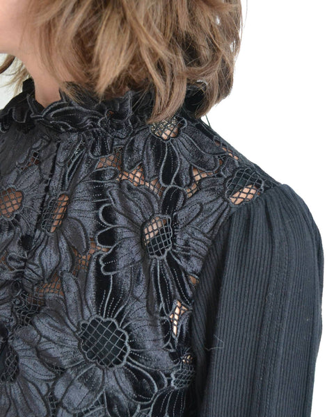Blouse dentelle Noire Sandro