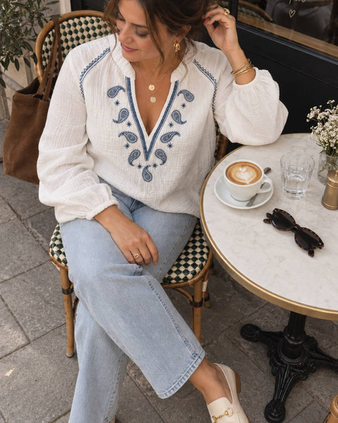 Blouse brodée Gaze de coton