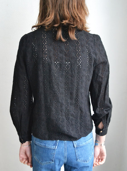 Blouse noire broderies anglaises Majolica