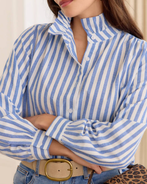 Blouse Rayée col montant volanté