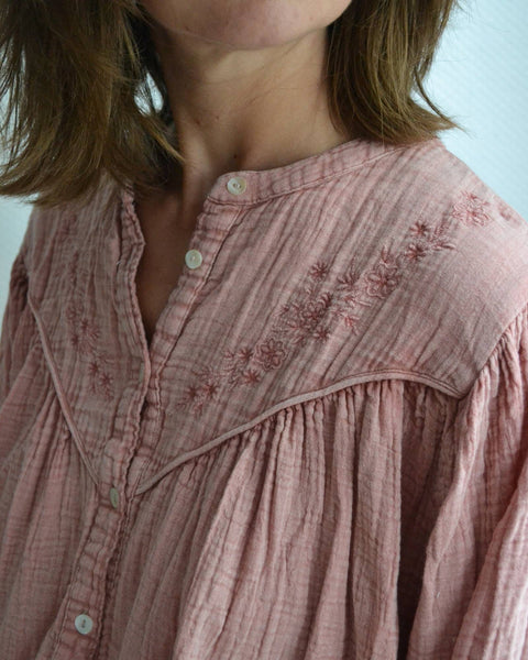 Blouse Rose brodée Gaze de Coton