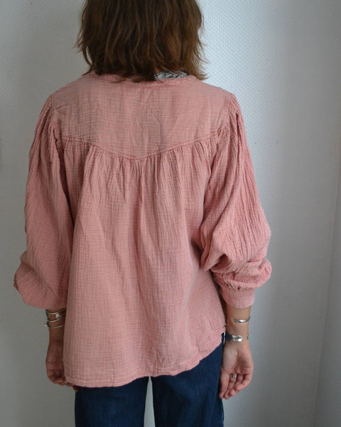 Blouse Rose brodée Gaze de Coton