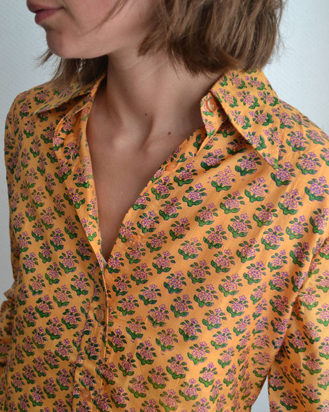 Blouse Soie Tissu Indien Orange