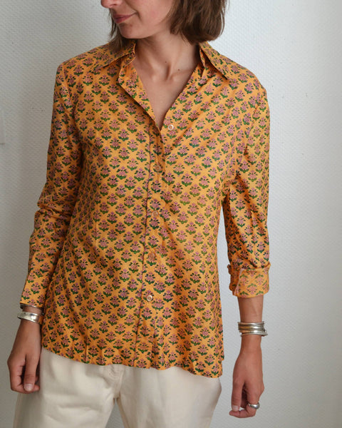 Blouse Soie Tissu Indien Orange