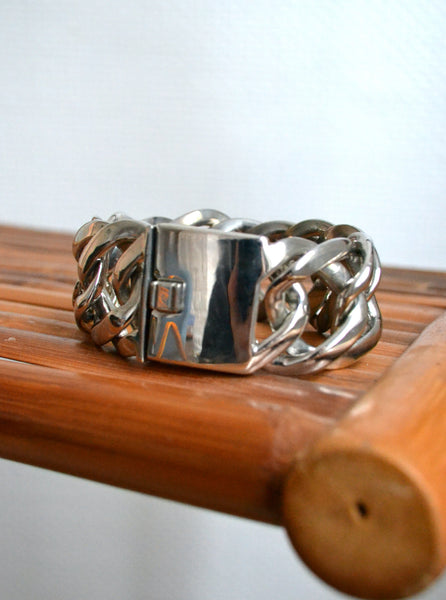 Bracelet manchette maillons argentés