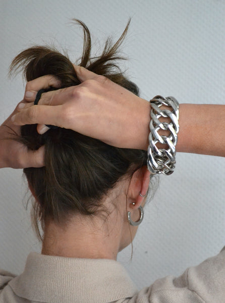 Bracelet manchette maillons argentés