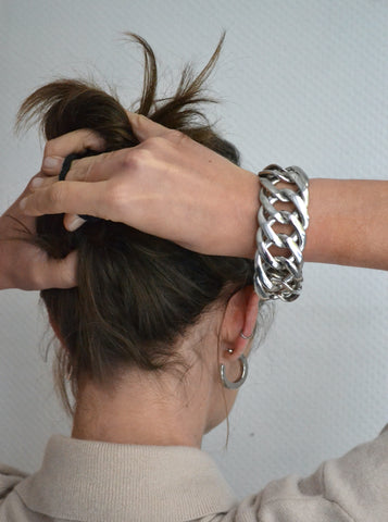 Bracelet manchette maillons argentés