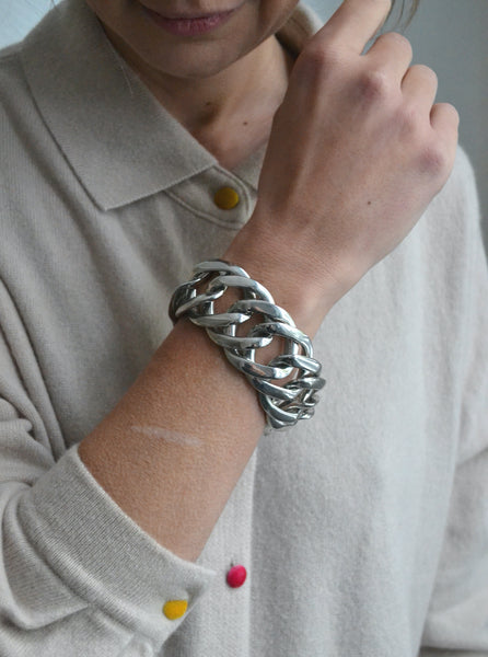 Bracelet manchette maillons argentés