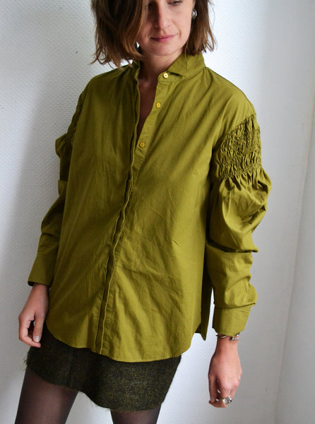 Blouse Manches Ballons gaufrées Kaki