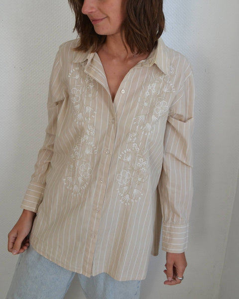 Chemise rayée brodée Beige