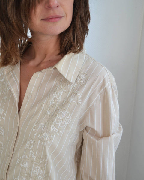 Chemise rayée brodée Beige