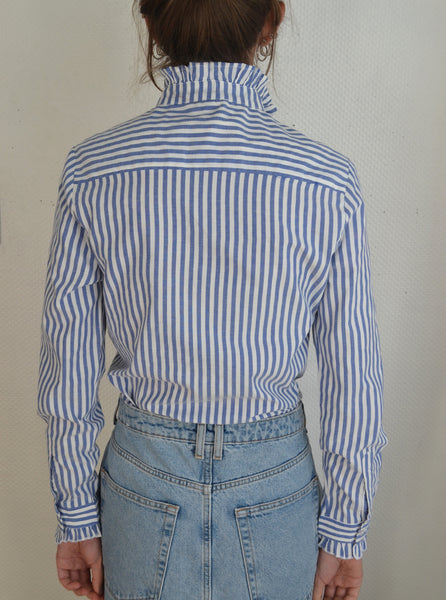 Chemise rayée Col Volanté bleu/blanc