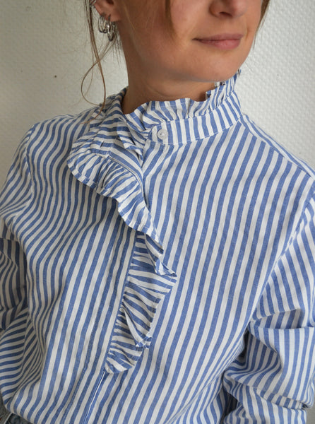 Chemise rayée Col Volanté bleu/blanc