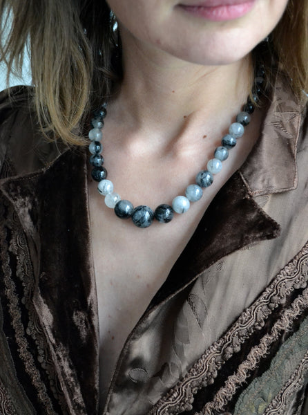 Collier Pierres véritables Quartz et Black Tourmaline