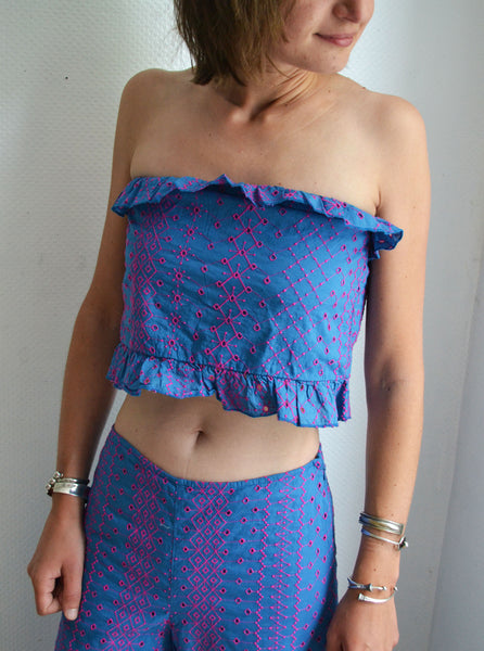 Ensemble Crop Top Pantalon Broderies