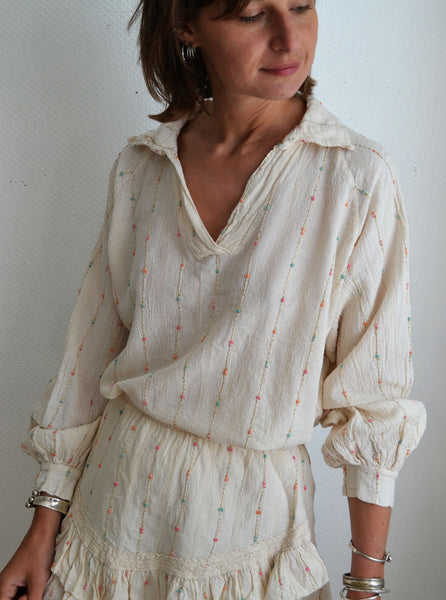 Ensemble Blouse + Jupe Short écru