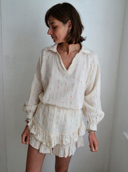 Ensemble Blouse + Jupe Short écru