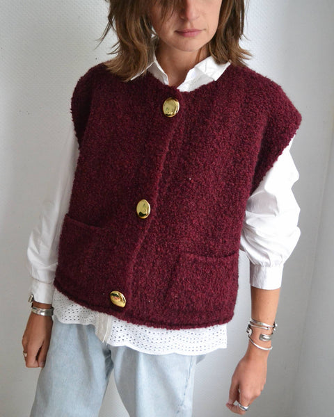 Gilet Sans Manche Bordeaux Bouclé