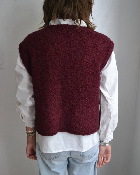 Gilet Sans Manche Bordeaux Bouclé