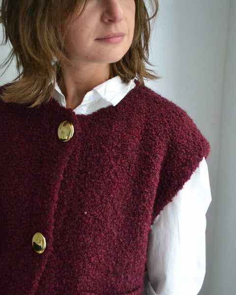 Gilet Sans Manche Bordeaux Bouclé