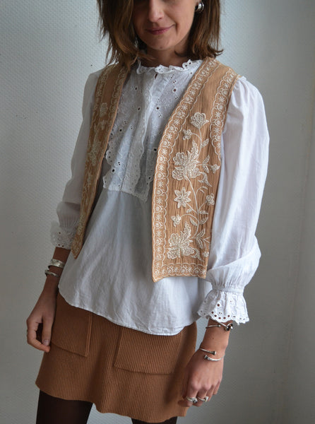 Gilet sans manche Gaze de Coton Brodé