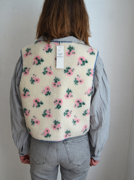 Gilet sans manche moumoute fleuri Neuf