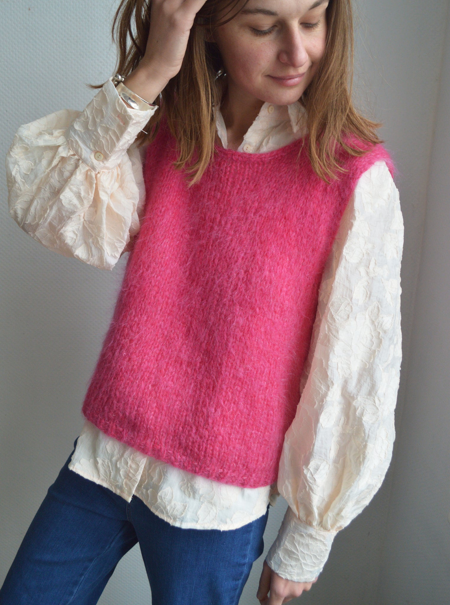 Pull sans manche Mohair Rose