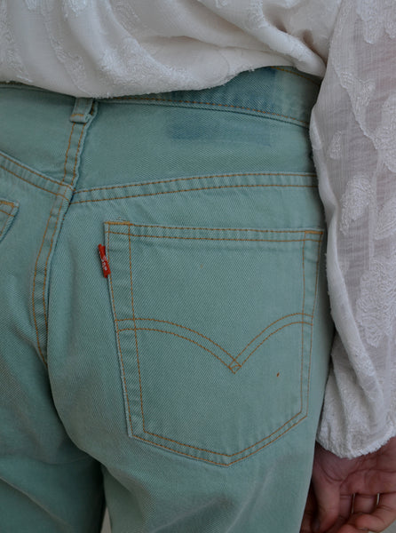 Jean Vintage Levis 501 Vert D'eau