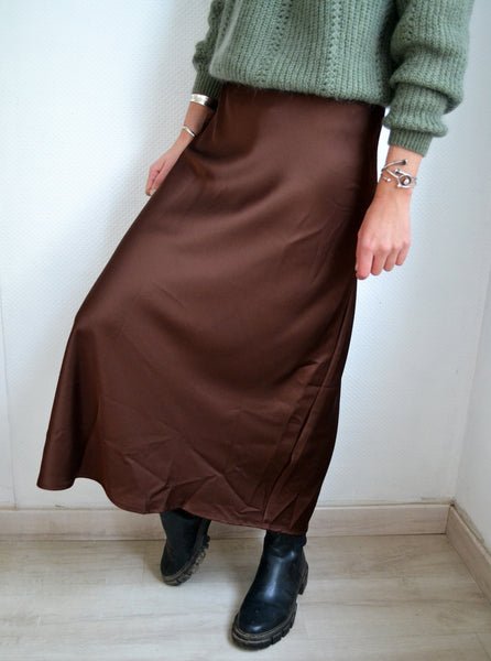 Jupe longue Chocolat Satin