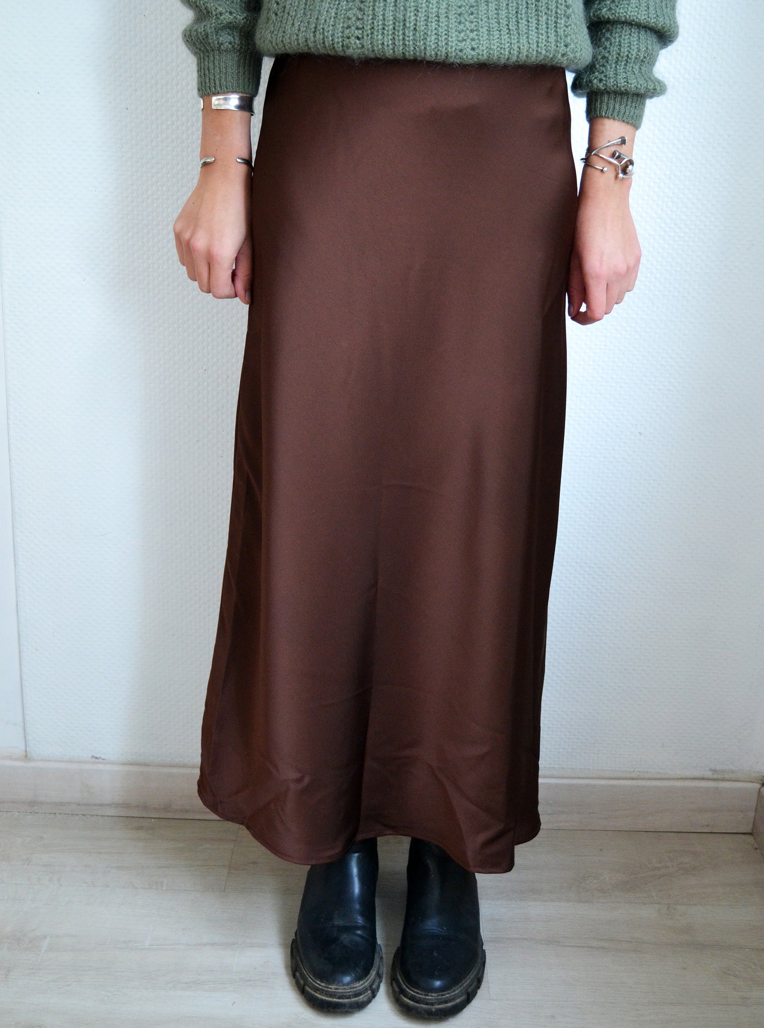 Jupe longue Chocolat Satin