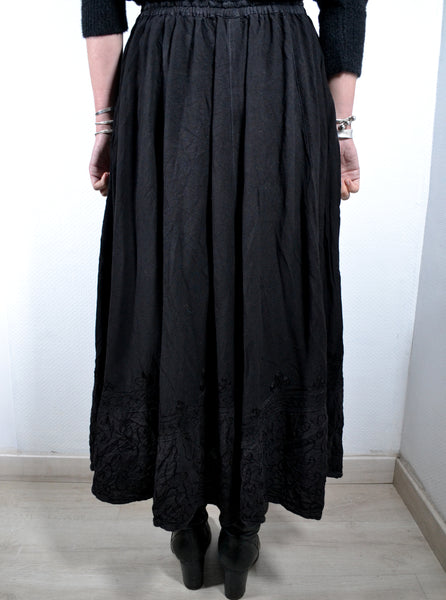 Jupe Longue Noire Brodée