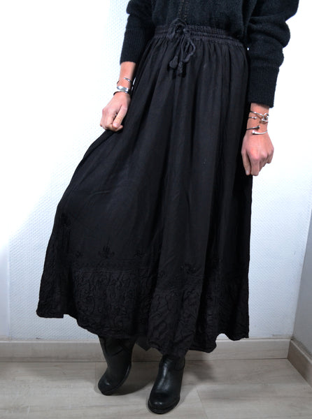 Jupe Longue Noire Brodée