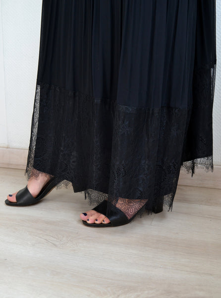 Jupe longue plissée dentelle marine