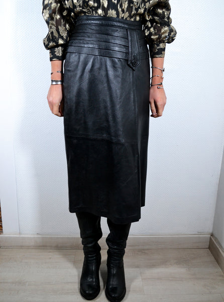 Jupe midi en cuir Vintage