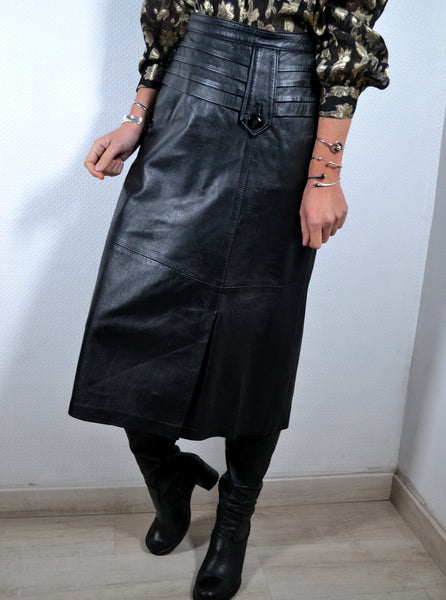 Jupe midi en cuir Vintage