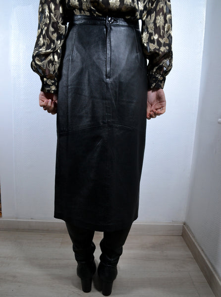 Jupe midi en cuir Vintage