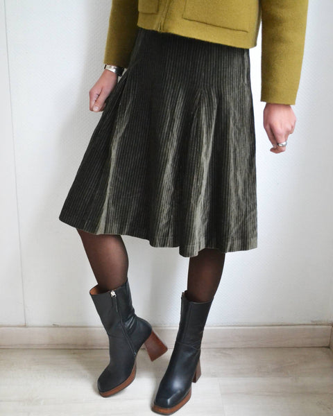 Jupe Rayée Kaki Agnès b Vintage