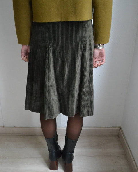 Jupe Rayée Kaki Agnès b Vintage