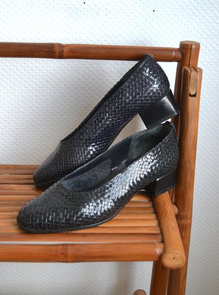 Ballerines à talons cannage en cuir T38