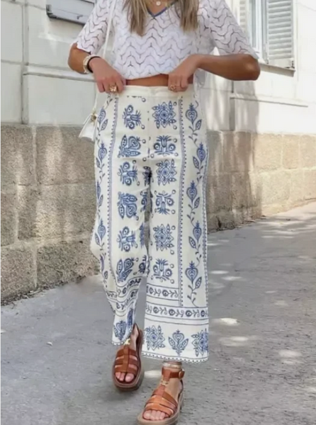 Pantalon Bleu Broderies