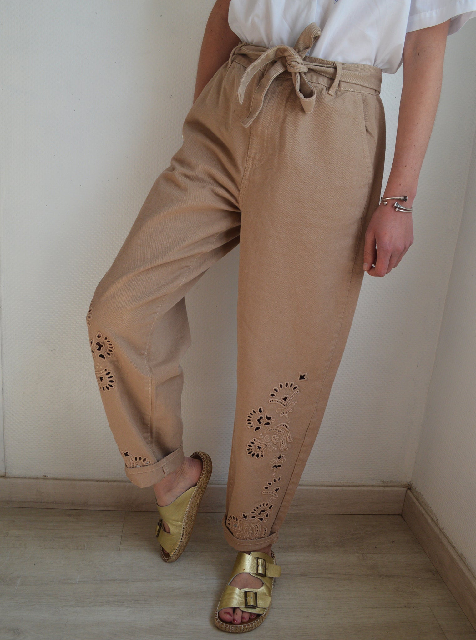 Pantalon Camel Broderies
